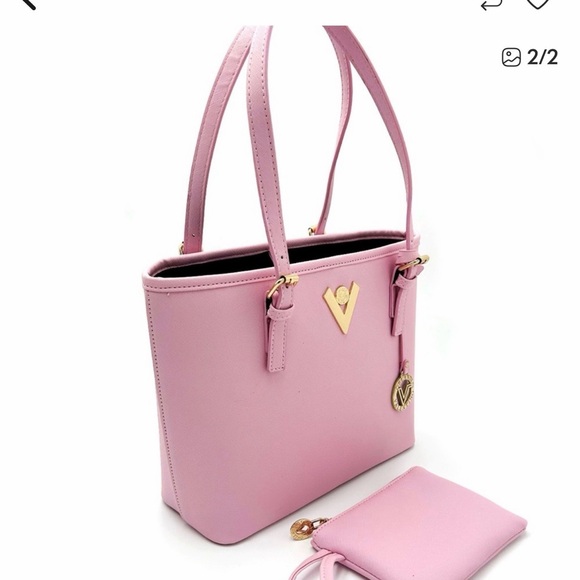 Valentino Orlandi’s Elegant Pink Tote Bag with Matching Pouch - Picture 2 of 4